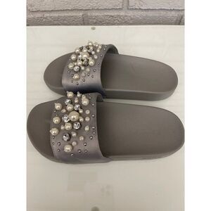 Bebe Fenix Faux Pearls & Rhinestones Slides Size 6